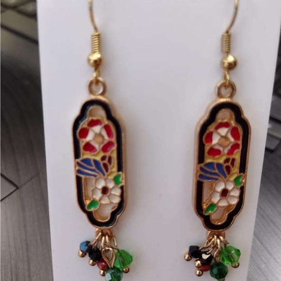 Floral Enamel Drop Earrings - Picture 4 of 5